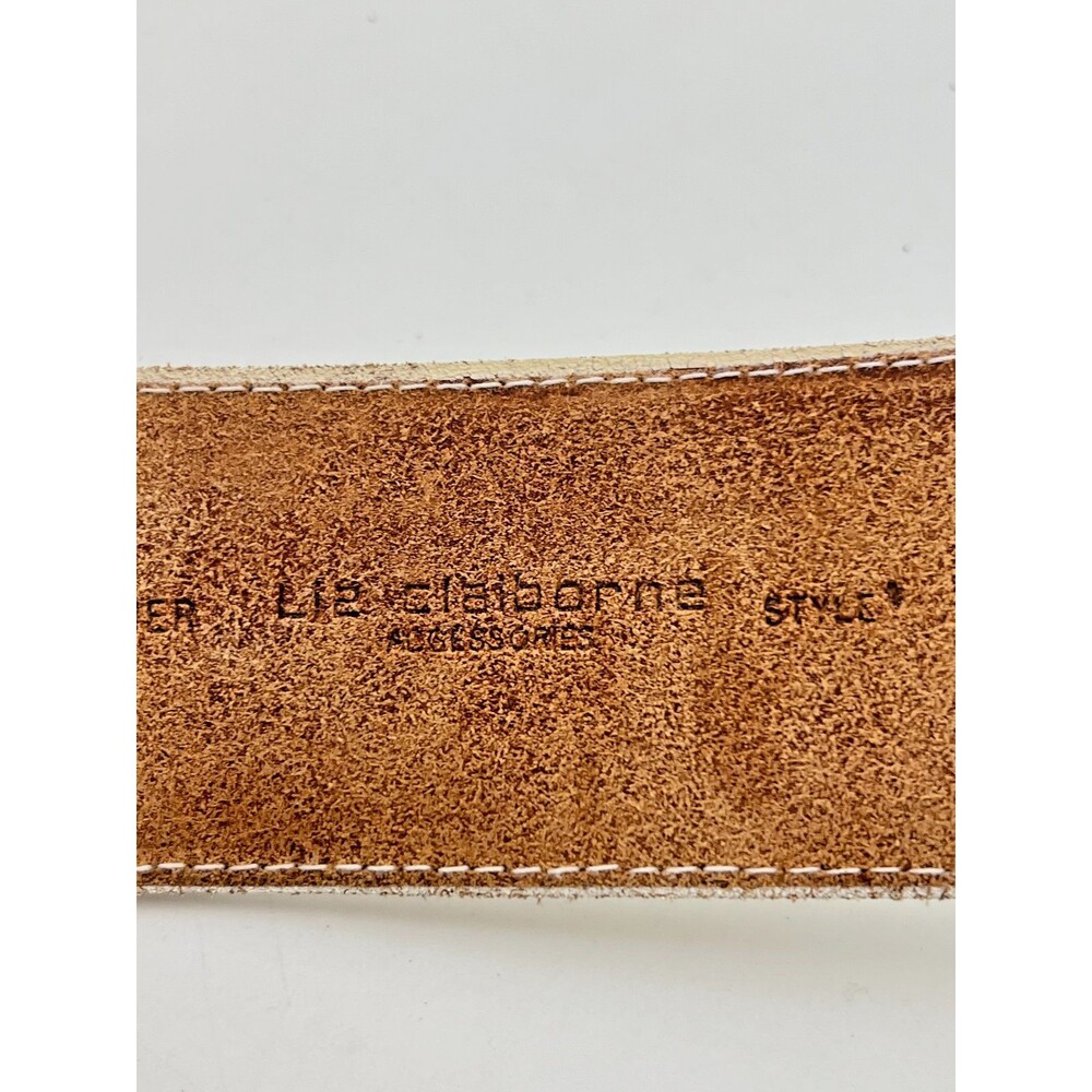 Vtg 1988 LIZ CLAIBORNE Women's S Wide Belt White Leather Brass Buckle Braided - Picture 8 of 9